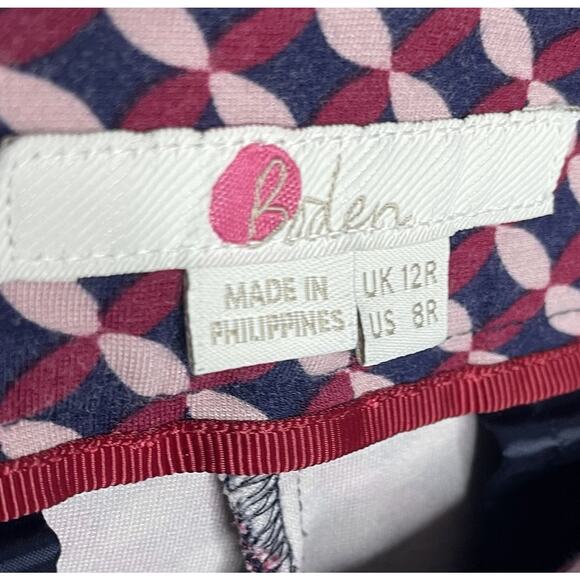 Boden Hampshire Pants 8 Old Money Preppy Geometric Retro Ankle Stretch Trousers - Picture 3 of 8